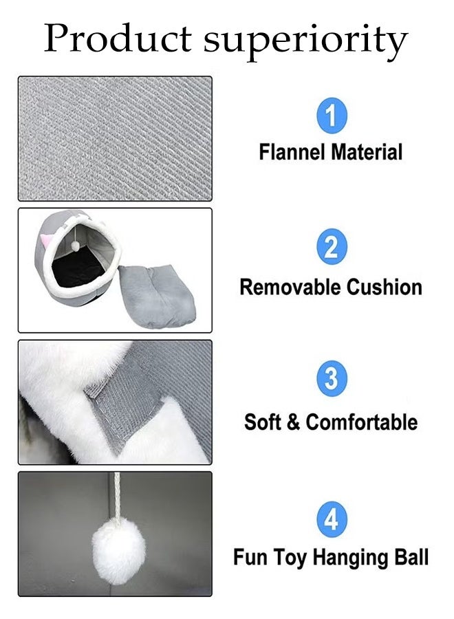 Cat Bed for Indoor with Mat and Non-slip Bottom,Cat House  with Hanging Ball, Semi-enclosed Cat House Nest for Indoor or Outdoor - Image 4